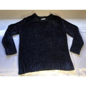 Orvis Sweater Soft Knit Boxy Velour Dark Blue Womens Size L